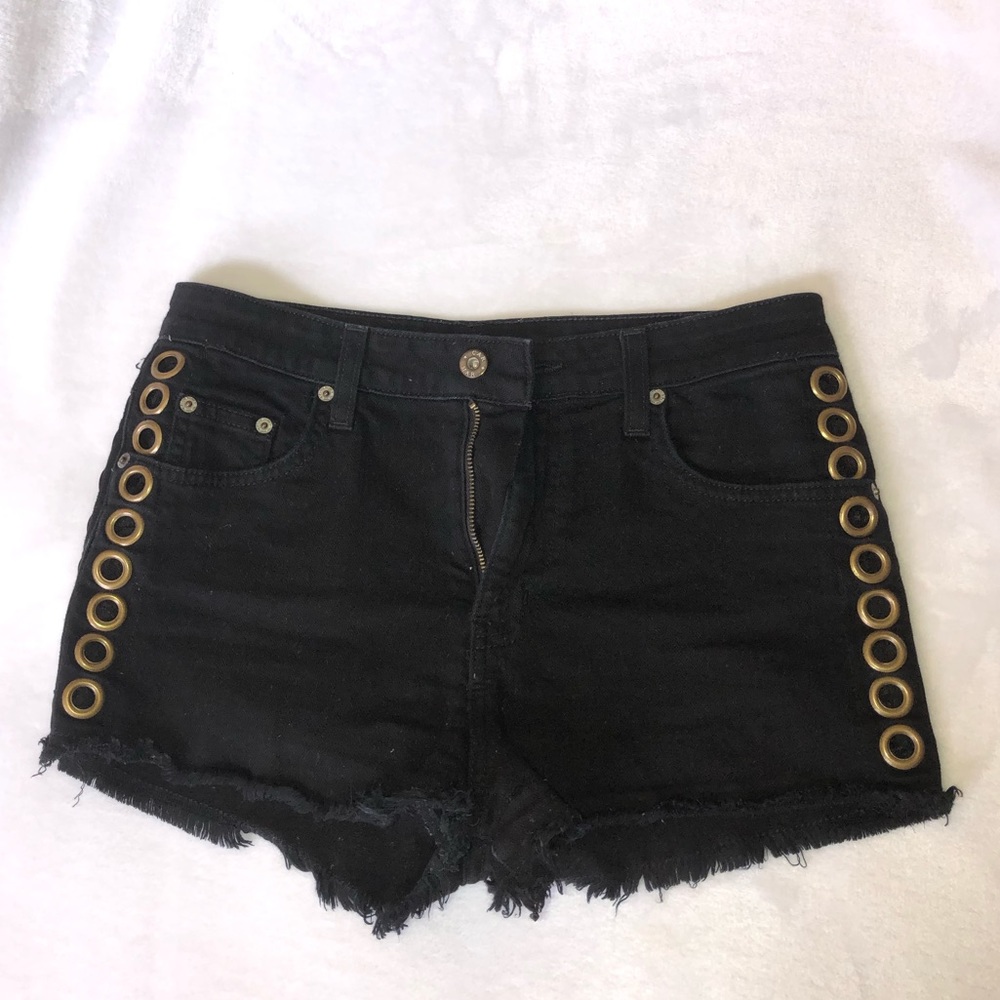 Black jean shorts with gold studs
